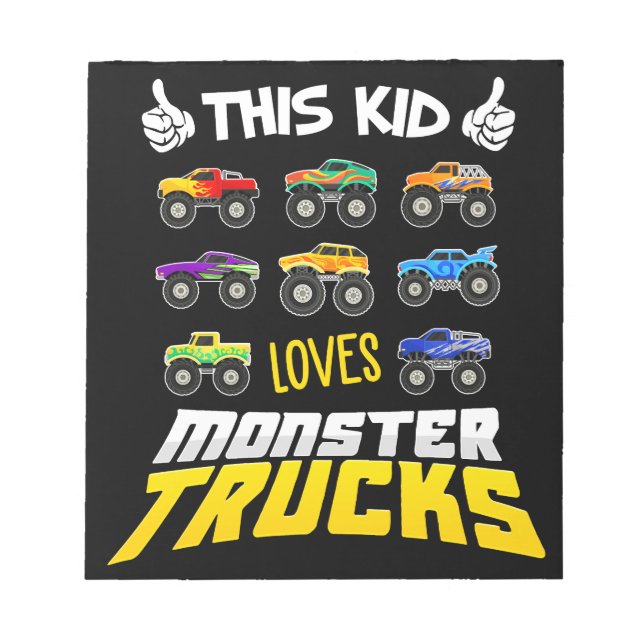 Kids This Kid Loves Monster Trucks Boys And Girls Notepad (Front)