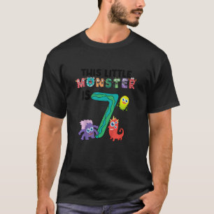 Kids This Little Monster is 7 Year Old 7th Birthda T-Shirt