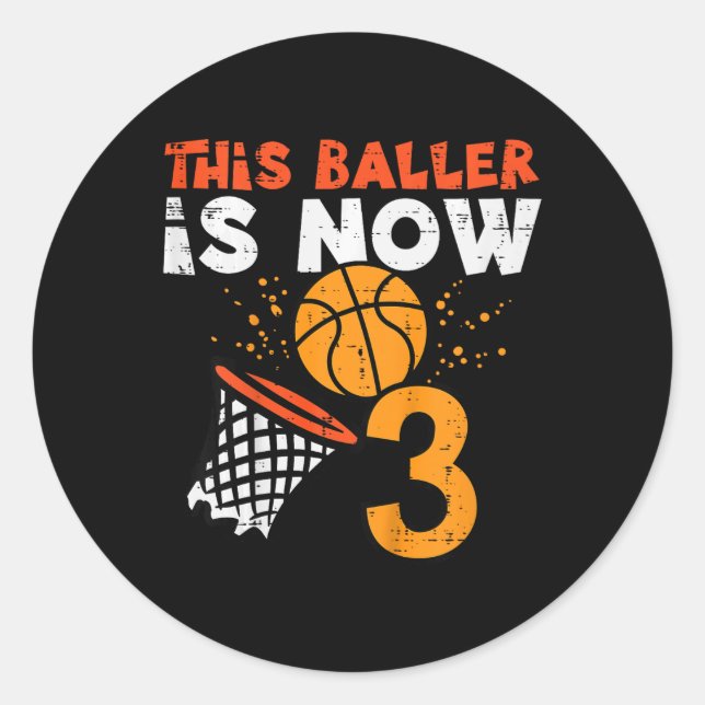 Kids This Ller Is Now 3 Sketll 3rd Birthday Bday B Classic Round Sticker (Front)
