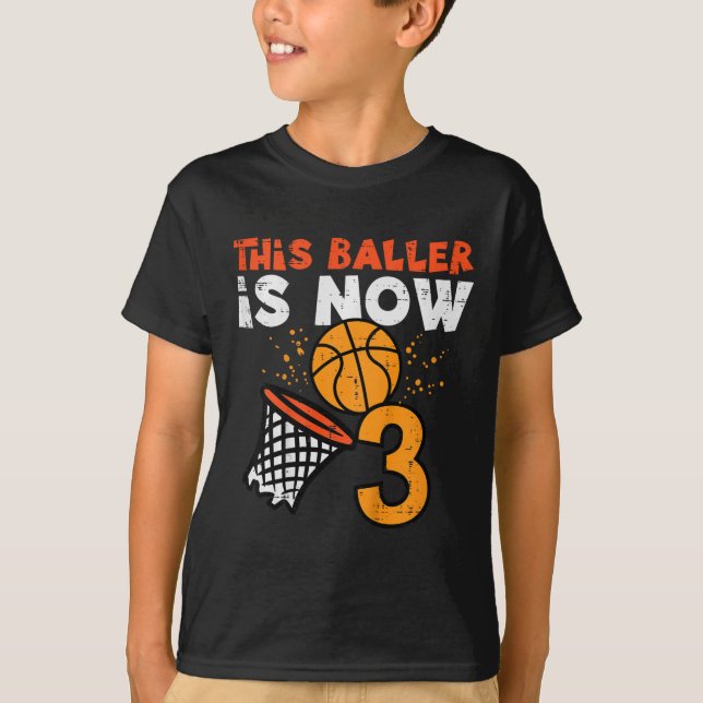 Kids This Ller Is Now 3 Sketll 3rd Birthday Bday B T-Shirt (Front)