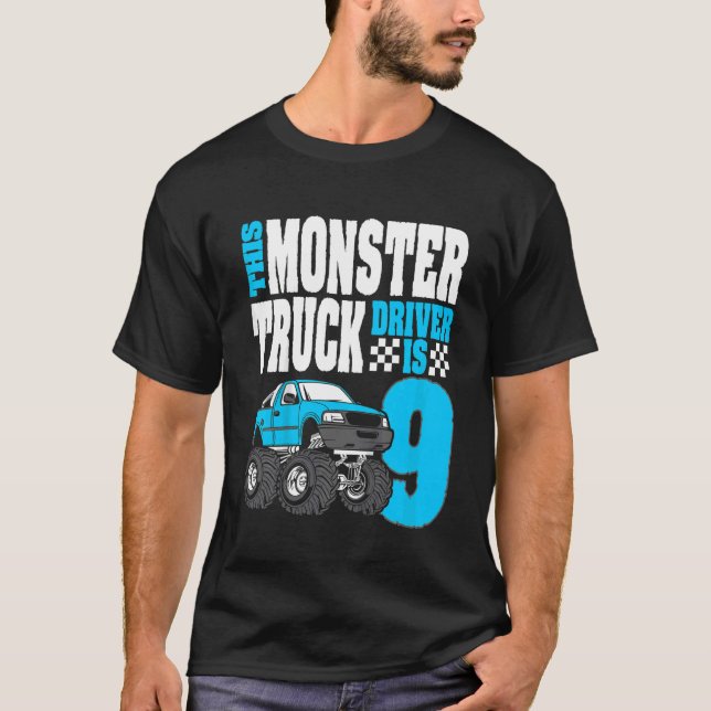 Kids This Monster Truck Driver Is 9 Birthday top F (Front)