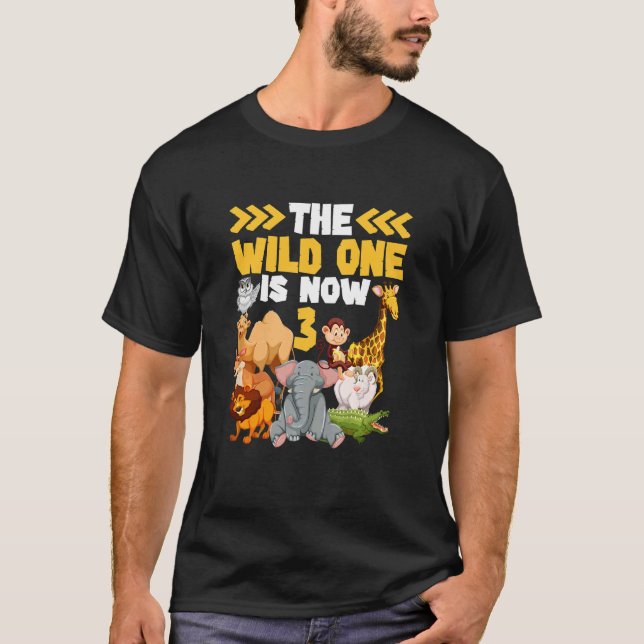 Kids This Wild One Is Now 3 Zoo  Safari 3rd Birthd T-Shirt (Front)