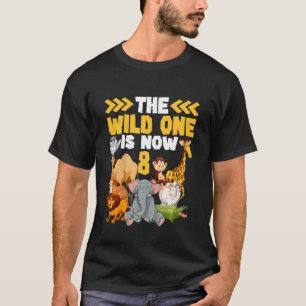 Kids This Wild One Is Now 8 Zoo Safari 8th Birthd T-Shirt