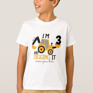 Kids Three 3yr 3rd Birthday Construction Boy 3 Yea T-Shirt