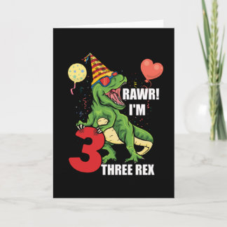 Kids Three Rex 3 Year Old Birthday 3rd Bday Party Card