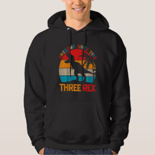 Kids Three Rex 3rd Birthday Boy Third Dinosaur Rex Hoodie