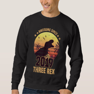 Kids Three Rex 3rd Birthday Dinosaur 3 Year Old Sweatshirt