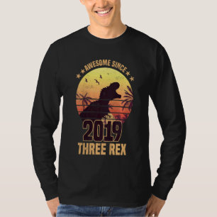Kids Three Rex 3rd Birthday Dinosaur 3 Year Old T-Shirt