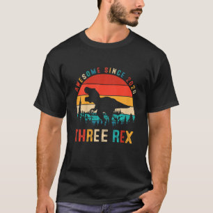 Kids Three Rex 3rd Birthday Gifts Third Dinosaur 3 T-Shirt