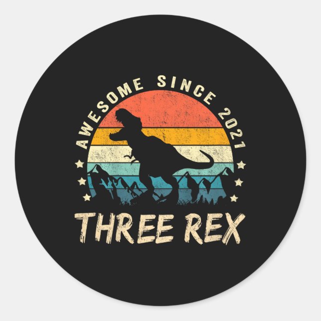 Kids Three Rex 3rd Birthday Third Dinosaur 3 Year  Classic Round Sticker (Front)