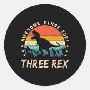 Kids Three Rex 3rd Birthday Third Dinosaur 3 Year Classic Round Sticker