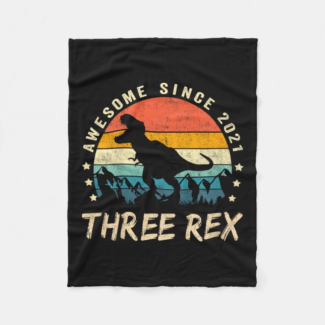Kids Three Rex 3rd Birthday Third Dinosaur 3 Year  Fleece Blanket (Front)