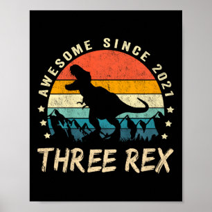 Kids Three Rex 3rd Birthday Third Dinosaur 3 Year Poster