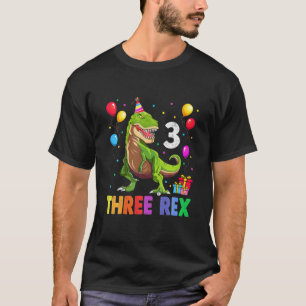 Kids Three Rex 3Rd Birthday Third Dinosaur 3 Year T-Shirt