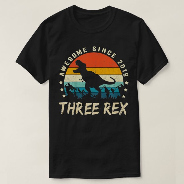 Kids Three Rex 3rd Birthday  Third Dinosaur 3 Year T-Shirt (Design Front)