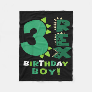 Kids Three Rex Birthday Boy 3rd Birthday Dinosaur Fleece Blanket