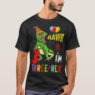 Kids Three Rex Birthday Party Outfit Dinosaur 3 Ye T-Shirt