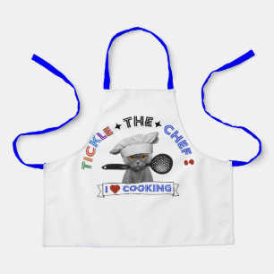 Kids "Tickle the Chef" Funny Cat Apron Blue Letter