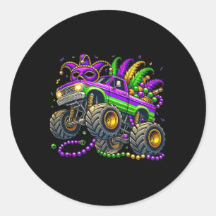 Kids Toddler Mardi Gras Monster Truck Classic Round Sticker
