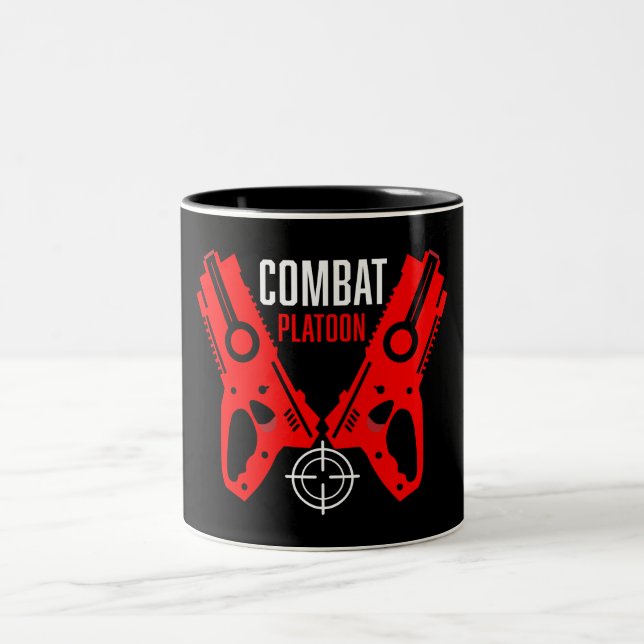 Kids Toy Gun Battle Christmas Two-Tone Coffee Mug (Center)