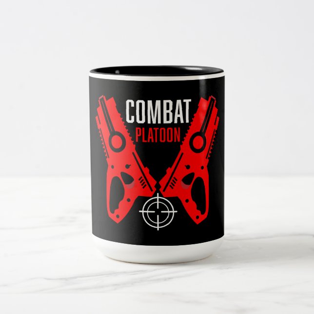 Kids Toy Gun Battle Christmas Two-Tone Coffee Mug (Center)
