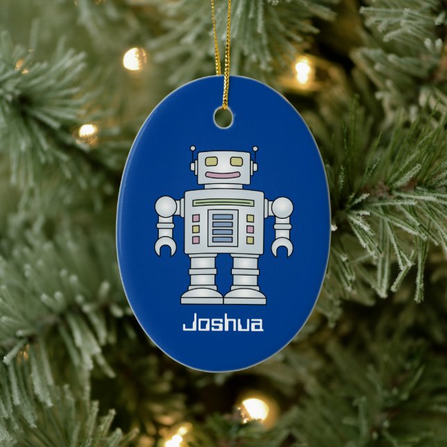 Kid's toy robot custom name Christmas tree Ceramic Ornament (Tree)