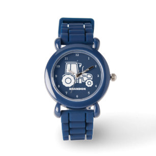 Kids Tractor Boys Blue Custom Name Watch