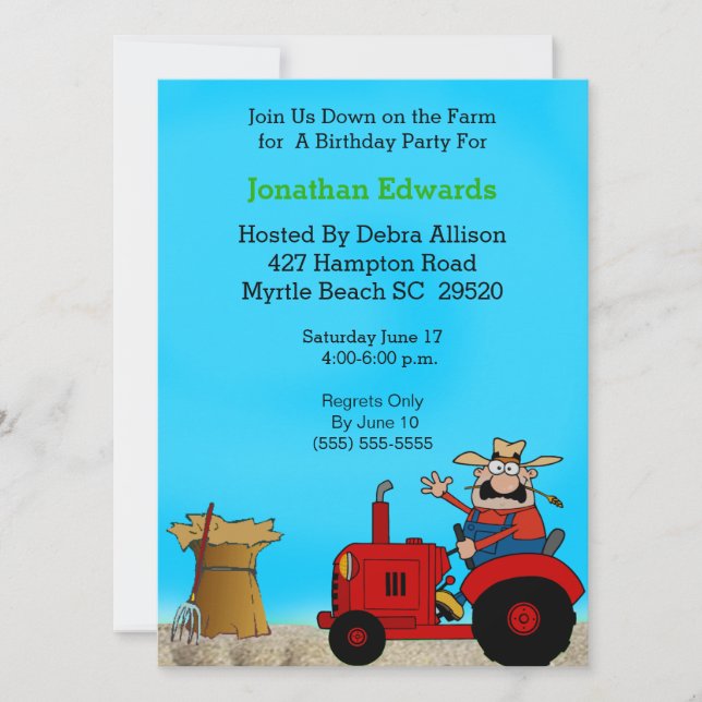 Kids Tractor  Theme  Birthday Invitation (Front)