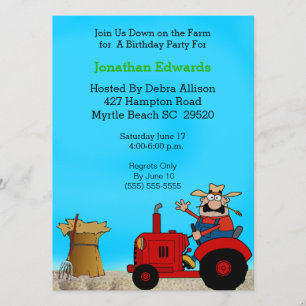 Kids Tractor Theme Birthday Invitation