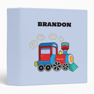 Kids Train Boys Blue Custom Name Binder