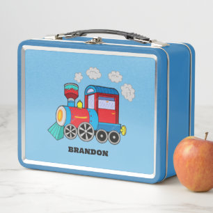 Kids Train Boys Blue Custom Name Metal Lunch Box