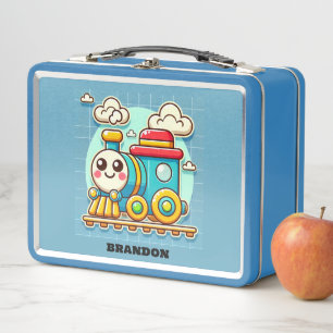 Kids Train Boys Blue Custom Name Metal Lunch Box