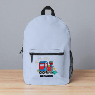 Kids Train Boys Blue Custom Name Printed Backpack