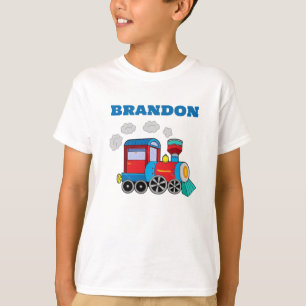 Kids Train Boys Blue Custom Name T-Shirt