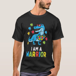 Kids Trex Dino I Am A Warrior Toddler Boys Autism T-Shirt