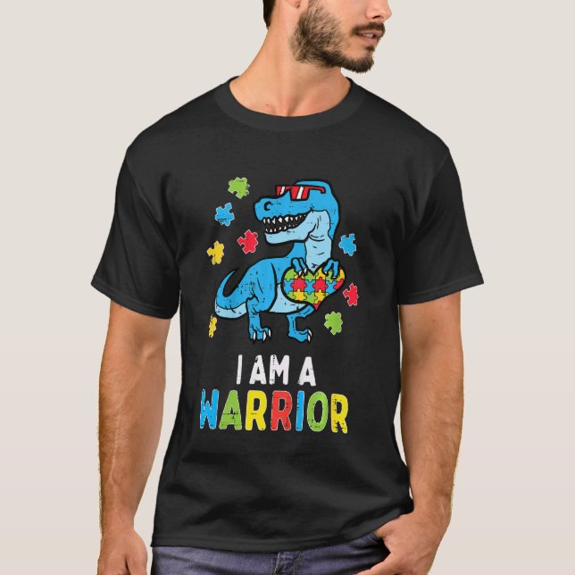 Kids Trex Dino I Am A Warrior Toddler Boys Autism  T-Shirt (Front)