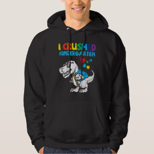 Kids Trex I Crushed Kindergarten Last Day Dino Gra Hoodie