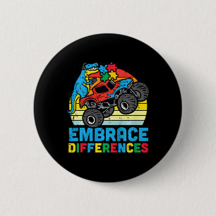 Kids Trex Monster Truck Embrace Differences Autism 2 Inch Round Button