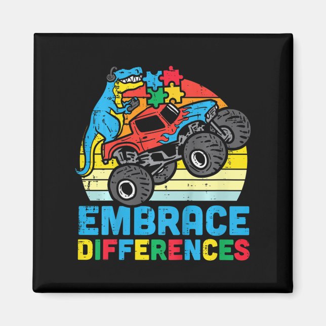 Kids Trex Monster Truck Embrace Differences Autism Magnet (Front)