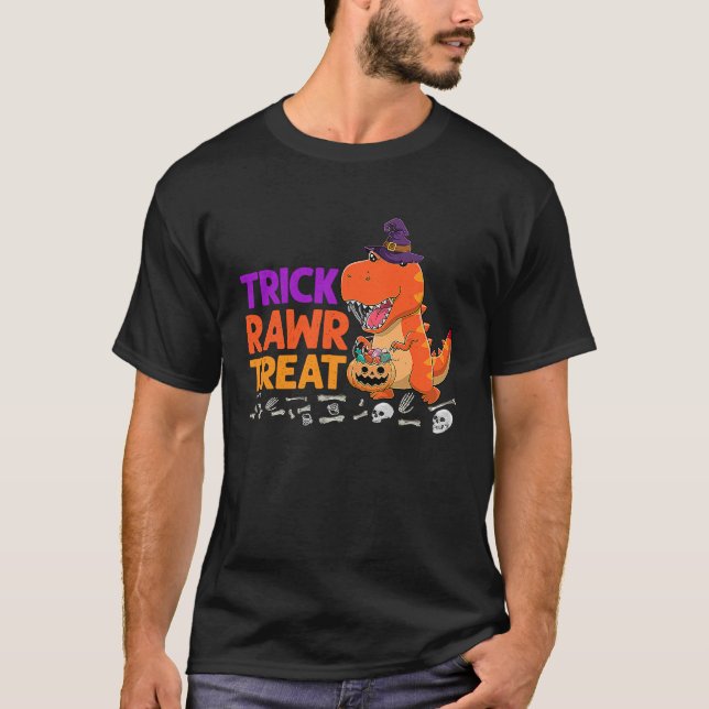 Kids Trick Rawr Treat Dinosaur Trex Toddler Boys H T-Shirt (Front)