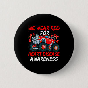Kids Truck We Wear Red For Heart Disease Ribbon Aw 2 Inch Round Button