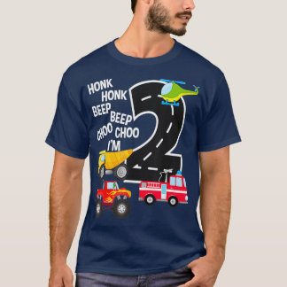 Kids Trucks 2nd Birthday Party Toddler Im 2 Year T-Shirt