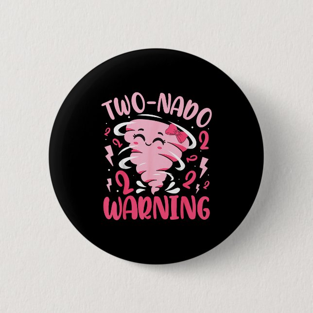 Kids Two-nado Warning 2nd Birthday Nk Tornado Birt 2 Inch Round Button (Front)