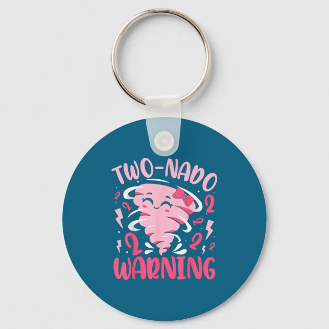 Kids Two-nado Warning 2nd Birthday Nk Tornado Birt Keychain (Front)