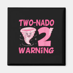 Kids Two-nado Warning 2nd Birthday Pink Tornado Bi Magnet