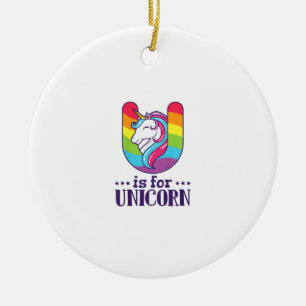 Kids U Is For Unicorn Alphabet T-Shirt Ceramic Ornament