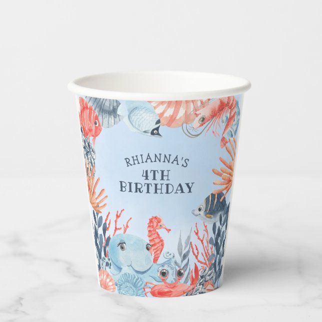 Kids Under The Sea Birthday Party Paper Cups (Front)