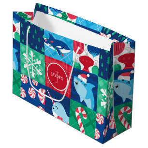 Kids Under The Sea Christmas Patchwork Large Gift Bag