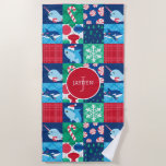 Kids Under The Sea Christmas Patchwork Quilt Beach Towel<br><div class="desc">Kids Under The Sea Christmas Patchwork Quilt Pattern Beach Towel. Narwhal,  shark,  whale under the sea themed red,  green and blue holiday pattern with peppermints,  snowflakes,  candy canes and ornaments.</div>