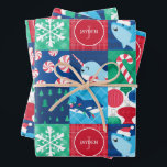 Kids Under The Sea Christmas Patchwork Wrapping Paper Sheet<br><div class="desc">Kids Under The Sea Christmas Patchwork Quilt Pattern Wrapping Paper. Narwhal,  shark,  whale under the sea themed red,  green and blue holiday pattern with peppermints,  snowflakes,  candy canes and ornaments.</div>